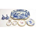 Collection of Chinese and European porcelain wares including 18th century Chinese platter, two Delft