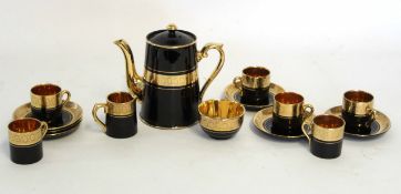 Davenport coffee set comprising coffee pot, sugar bowl and milk jug and six cans and saucers (12)