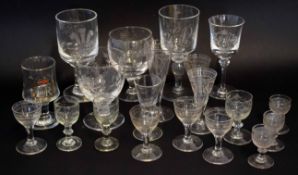 Quantity of glass wares including engraved goblets commemorating the marriage of the Prince of Wales