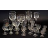 Quantity of glass wares including engraved goblets commemorating the marriage of the Prince of Wales