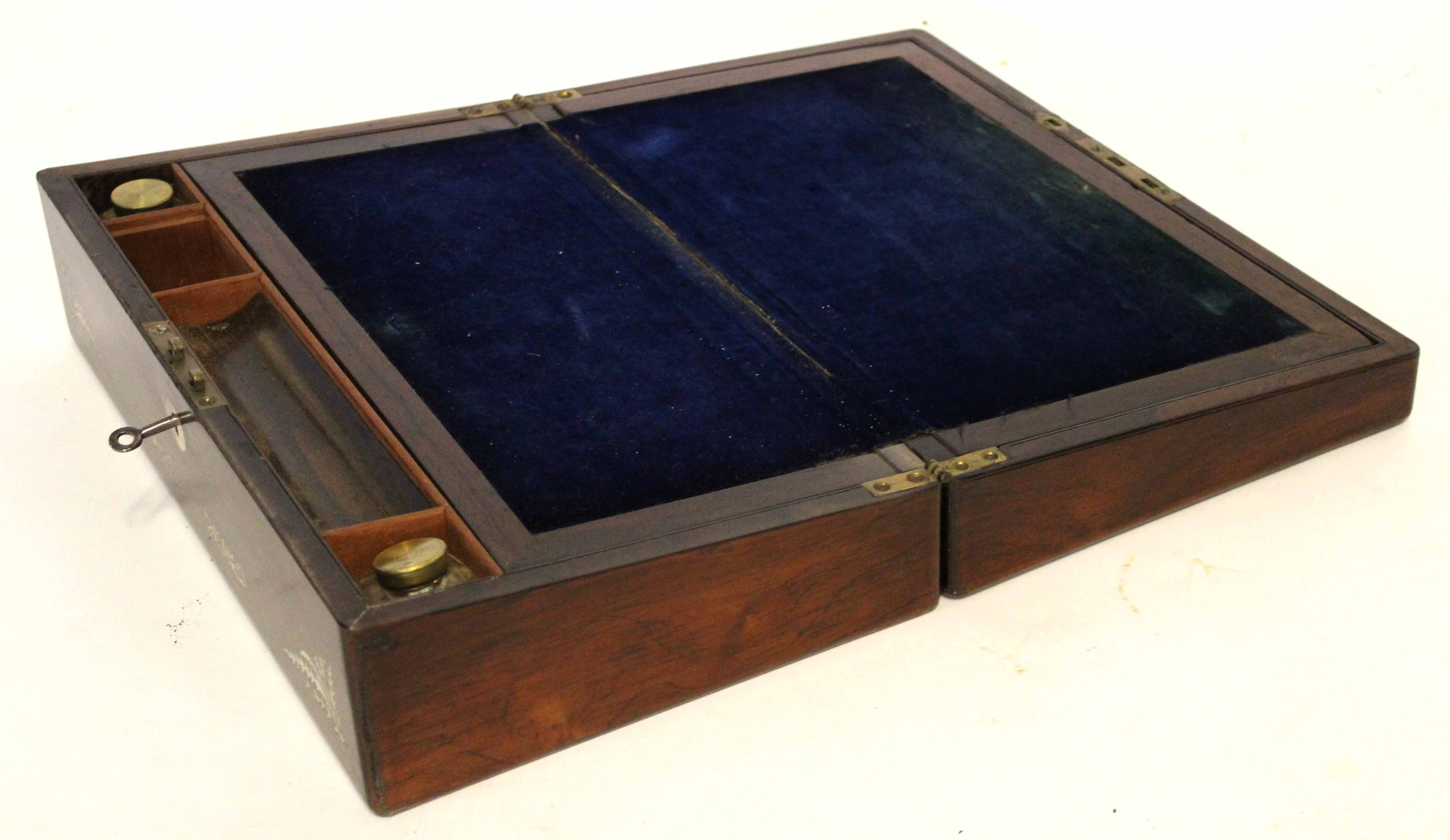 Victorian campaign style writing box with floral mother of pearl inlay throughout, fitted interior - Image 2 of 2