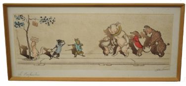 Boris O'Klein, signed in pencil to image, pair of coloured prints, Comical dogs, 16 x 44cm (2)