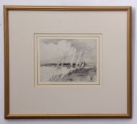 •AR Charles Mayes Wigg, "At Wroxham Broad", pen and ink drawing, signed lower right 14 x 18cm