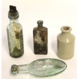 Group: MacLean, North Walsham glass mineral water bottle with partial paper label and original
