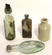 Group: MacLean, North Walsham glass mineral water bottle with partial paper label and original