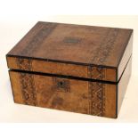 Victorian inlaid walnut writing box fitted interior (a/f) 30cm wide