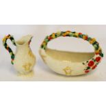 Clarice Cliff Harvest Ware basket together with a Clarice Cliff ewer in similar pattern, the