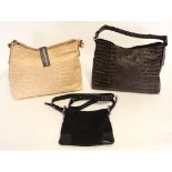 Group of three designer handbags by Maurizio Taiuti, 40cm x 28cm and 38cm x 28cm, DKNY 22cm x