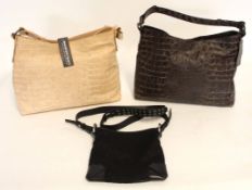 Group of three designer handbags by Maurizio Taiuti, 40cm x 28cm and 38cm x 28cm, DKNY 22cm x