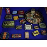 Collection of antique tins etc, including Players Navy Cut and other tobacco firms