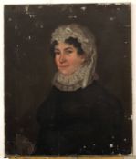 19th century English School, pair of oils on canvas, Head and shoulders portraits of lady and