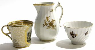 Derby fluted jug with gilt decoration with a further tea bowl and Chamberlin's Worcester coffee