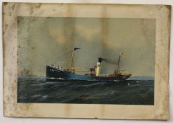 A Harwood, signed and dated 1912, gouache, "SS Star of Freedom", 33 x 53cm (a/f), unframed