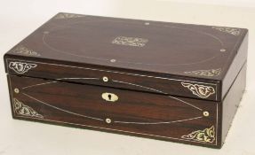 Victorian campaign style writing box with mother of pearl inlay, fitted interior with writing slope,