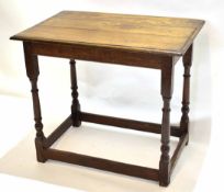 Made up from period timbers rectangular side table, supported on four turned legs, 72cm wide x