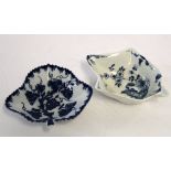 Worcester pickle dish together with a Lowestoft example, both decorated in blue and white, Worcester