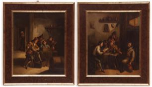 Follower of David Teniers (1610-1690, Flemish), Tavern interiors with figures merry-making, pair