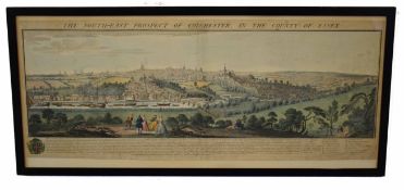 After S & N Buck, hand coloured engraving, "The South East prospect of Colchester, in the County