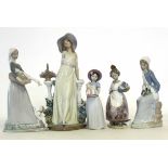 Group of Lladro models including a young girl holding geese, one with flowers, a further one