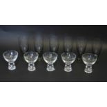 Set of six Scandinavian style wine glasses together with five others, possibly Holmgaard, largest