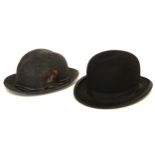 British Made grey wool felt pork-pie hat together with an AT&S black bowler hat (2)