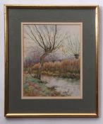 Gilbert Baird Fraser, Fenland river scene watercolour, signed and dated 94 lower right, 26 x 21cm
