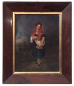 J Kirkwood (19TH CENTURY) Little Red Riding Hood, oil on panel, signed lower left, 30 x 23cms