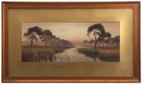 Joseph William Carey (1859-1937) Irish river landscape with angler, watercolour, signed lower lef,