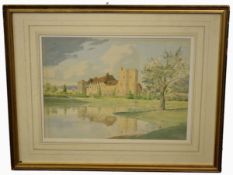 Victor Coverley-Price, signed and dated 1953, watercolour, Landscape with castle, 26 x 36cm