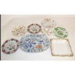 Group of porcelain items including a Caughley late 18th century tea pot and stand, various plates