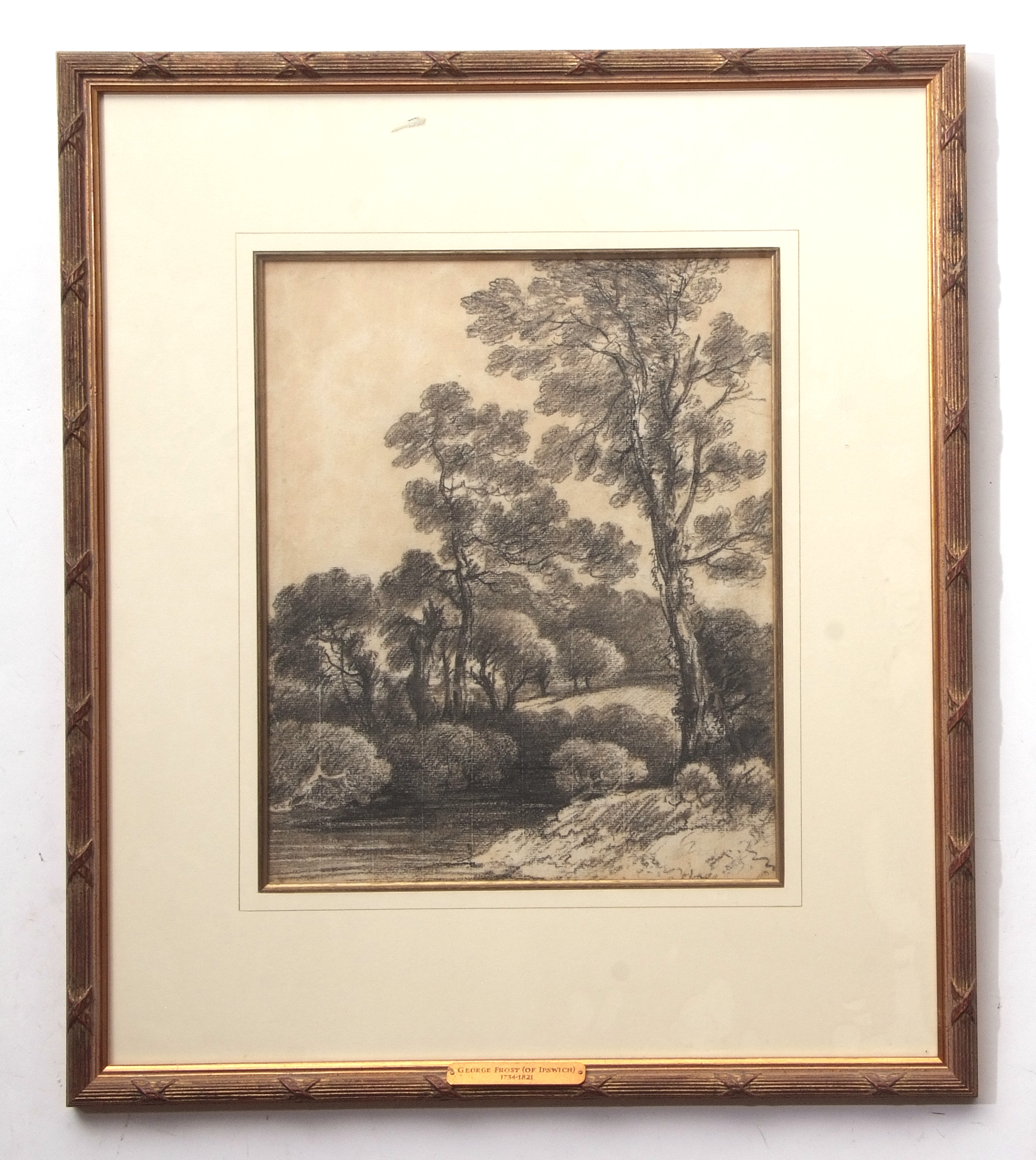 George Frost of Ipswich (1734-1821) Wooded landscape, charcoal drawing, 33 x 27cm