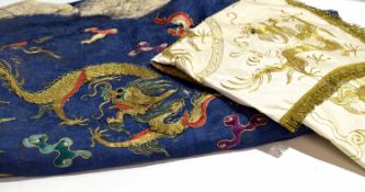 Two large vintage pieces of Chinese embroidery, the smallest piece 70cm, finely embroidered with a