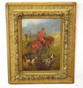 J Tomkin, initialled oil on canvas, Hunting scene, 39 x 28cm