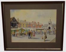 Don Beards, signed and dated 82, watercolour, Market scene, 28 x 37cm
