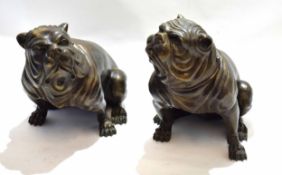Pair of good quality large bronze models of British Bulldogs in seated poses, each 50cm deep x