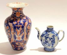 Japanese porcelain vase, the baluster body decorated in Imari style, together with a blue and