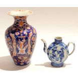 Japanese porcelain vase, the baluster body decorated in Imari style, together with a blue and