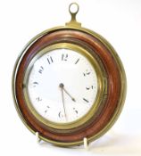 Early 19th century and later brass bound mahogany and boxwood line inlaid sedan timepiece, the