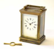 Early 20th century French lacquered brass carriage timepiece with silvered lever platform escapement