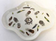 Unusual Continental porcelain quatre lobe dish the centre with monogram surrounded by painted