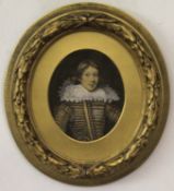 19th century English School watercolour, Portrait of a Tudor gent, 13 x 10cm