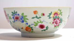 18th century Chinese bowl decorated in famille rose style with flowering plants, 24cm diam