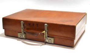 Vintage Revelation leather suitcase with nickel finished fitting, initial to front W F T