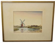 Joseph West, indistinctly signed lower right, watercolour, Mill on the River Ant near Ludham, 19 x