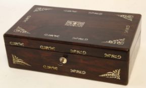 Victorian campaign style writing box with floral mother of pearl inlay throughout, fitted interior