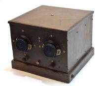 Mid-20th century painted and metal cased radio receiver, Gecophone, the square section metal case