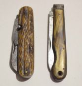**Mixed Lot: comprising folding utility knife with riveted stag grips, folding single blade and