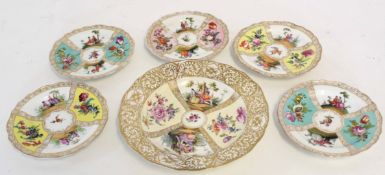 Group: Meissen plate decorated with floral sprays and pastoral scenes, together with five smaller