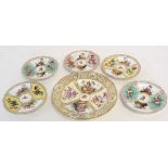 Group: Meissen plate decorated with floral sprays and pastoral scenes, together with five smaller