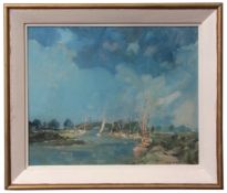 William Henry Ford, Broadland scene with bridge, oil on board, signed lower right, 38 x 46cm